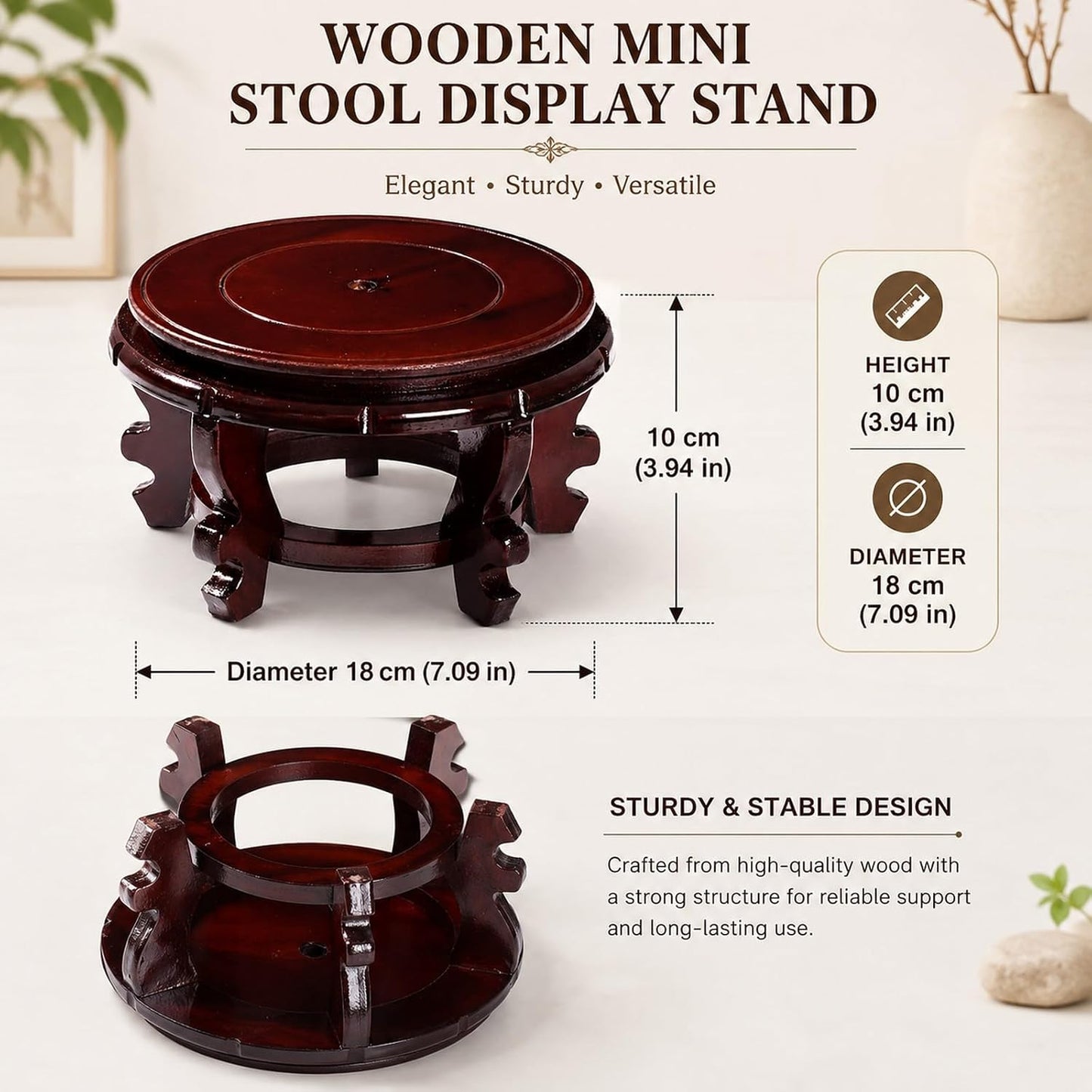 Wooden Mini Stool Display Stand Round Plant Riser Shelf Decor