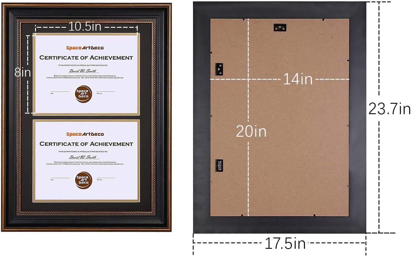 14x20 Double Diploma Frame Holds Two 8.5x11,2-Certificate/Degree Frame | Includes real glass,build-in hangers,black