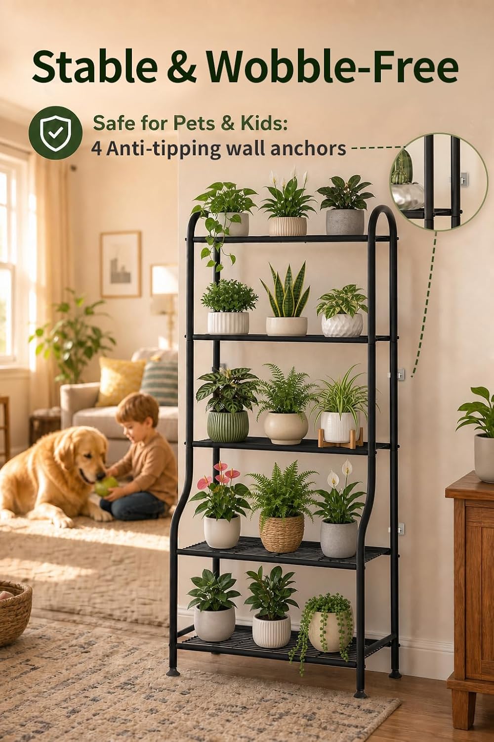 5-Tier Metal Plant Stand - Heavy Duty Indoor Outdoor Flower Shelf for Multiple Pots, 65" Tall Vertical Holder with