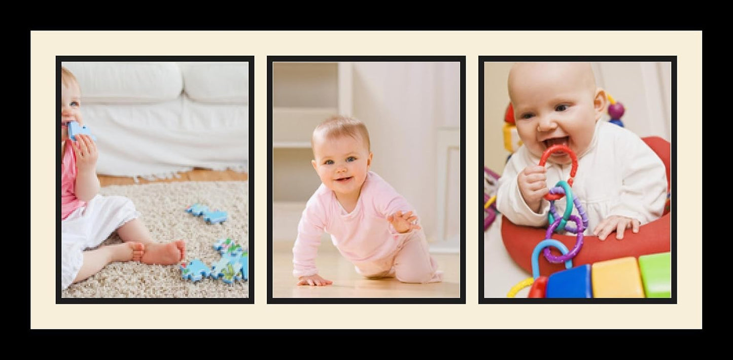 ArtToFrames Collage Photo Frame Single Mat with 3-8x10 Openings with Satin Black Frame and Super White mat.