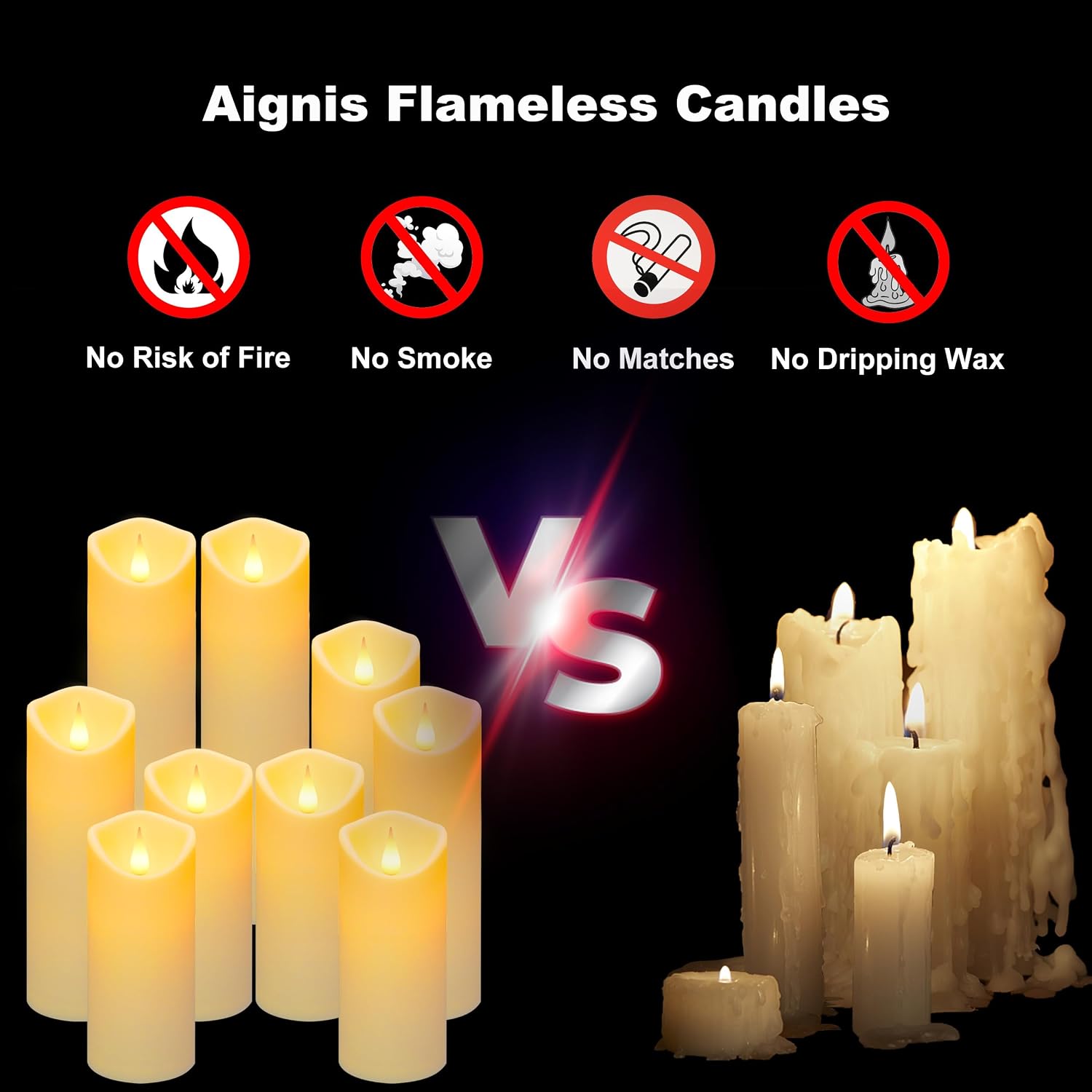 9pcs Flameless LED Candles Battery Operated with 10-Key Remote & Timer, Indoor Heat Resistant, 3D Wick with Warm