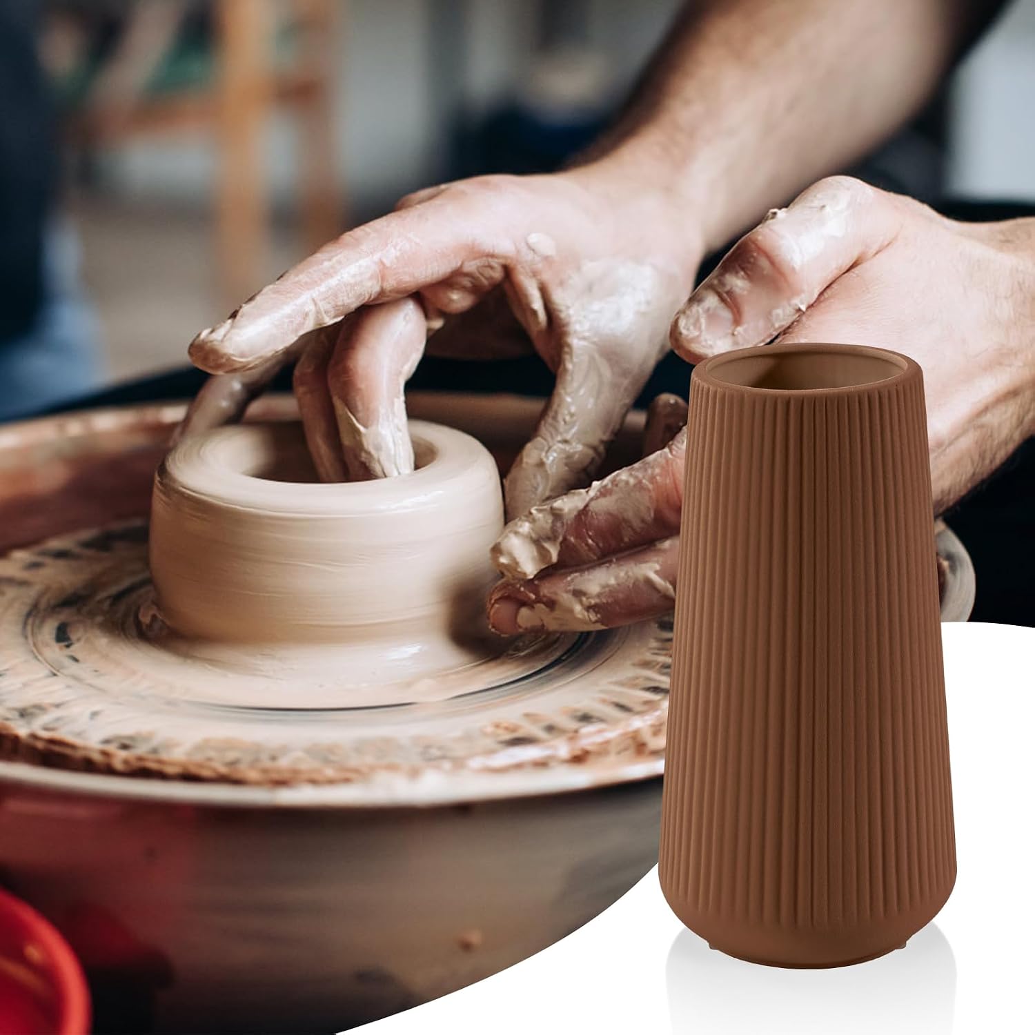 Ceramic Vase / Small Flower Vase for Pampas Grass / Caramel
