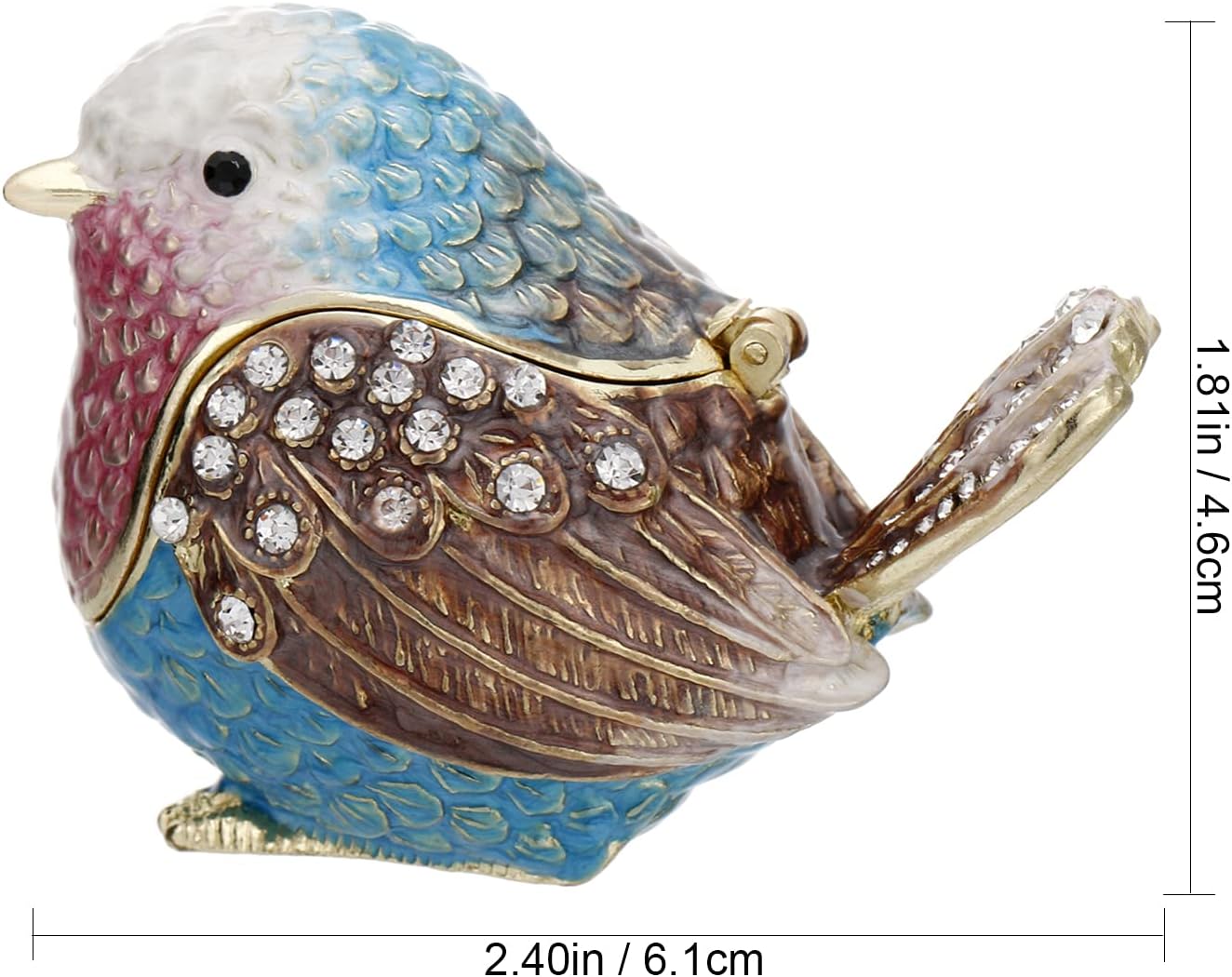 Unique Figurine / Hinged Jewelry Organizer for Ring Earrings / Blue Sparrow