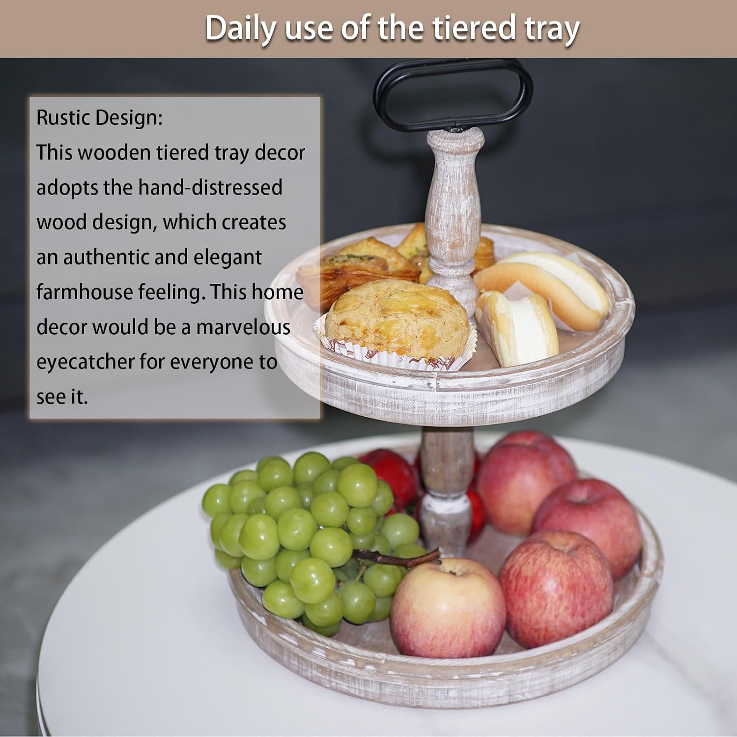 Two Tiered Tray Stand Rustic Decor Farmhouse 2 Tiered Tray Serving Tray Seasonal & / Brown / 15.7