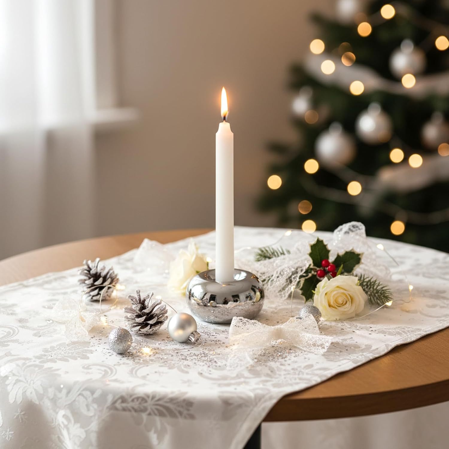 Modern Doughnut Shaped Candlestick Holder / Silver / Set of 2