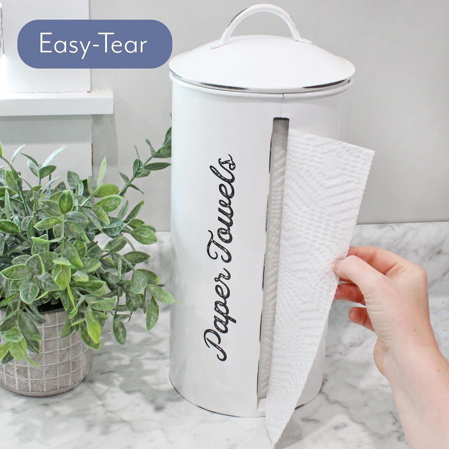 AuldHome Design Farmhouse Paper Towel Holder (White); Rustic Enamelware Countertop Paper Towel Dispenser for Kitchen