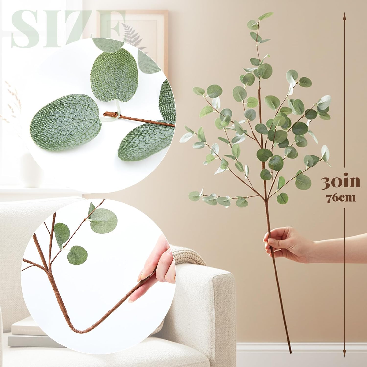 Fake Eucalyptus Plants for Large Vases / Eucalyptus Stems / Set of 6