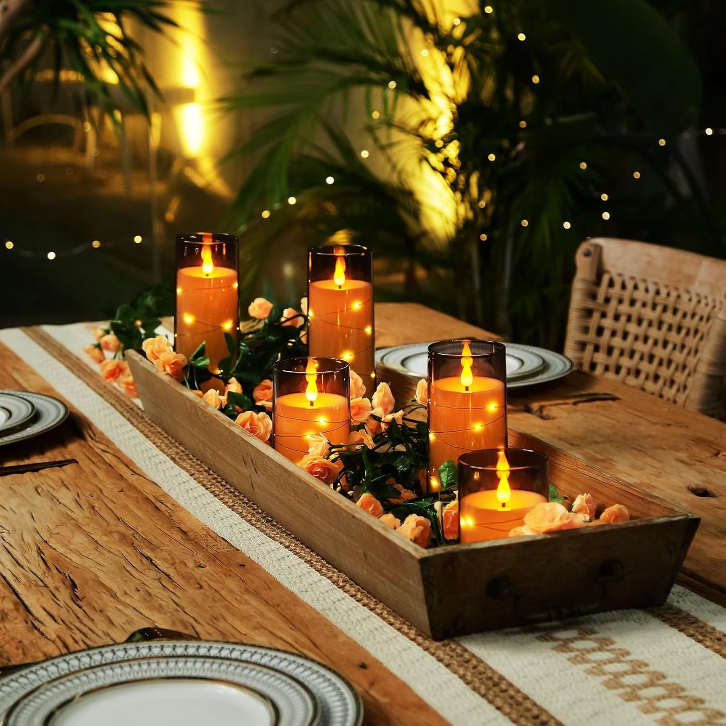 Homemory Flameless Candles with Embedded Star String Fairy Lights, Battery Operated Candles, LED Candle, Fake Candles