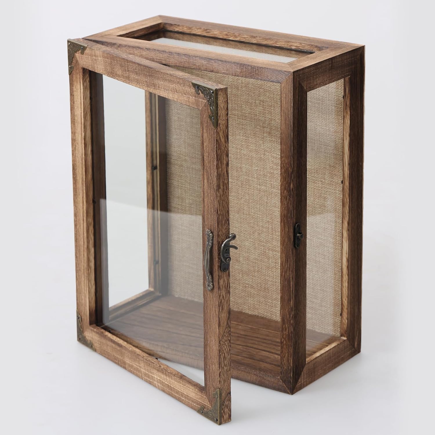 Shadow Box Display Case 11x14 Deep with Glass on 4 Sides, 6.2in Depth Wall Mounted Memory Box for Keepsakes, Wooden