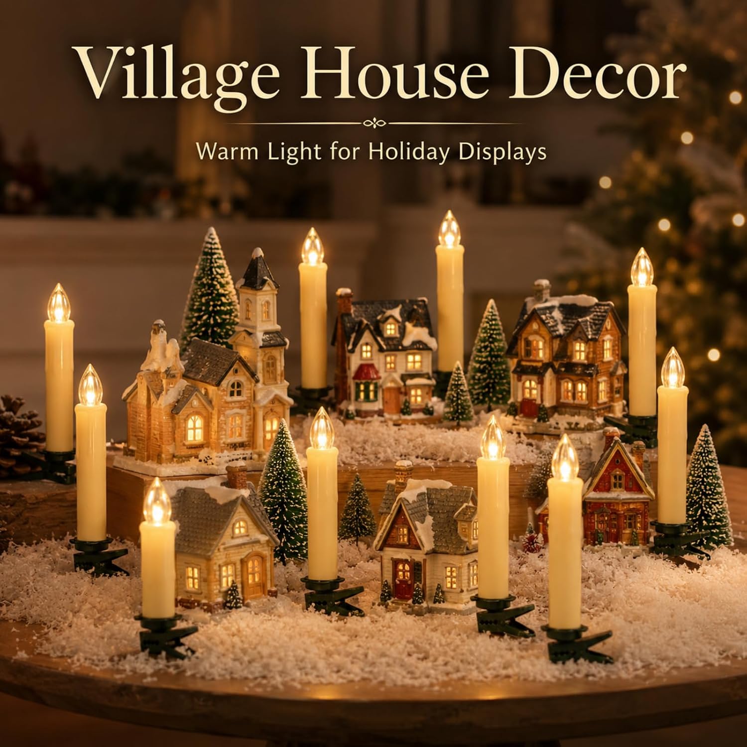 LED Taper Candles with Remote 4in, 10 Clip-On Christmas Tree Lights | Magical Floating Flameless Candle Short Battery