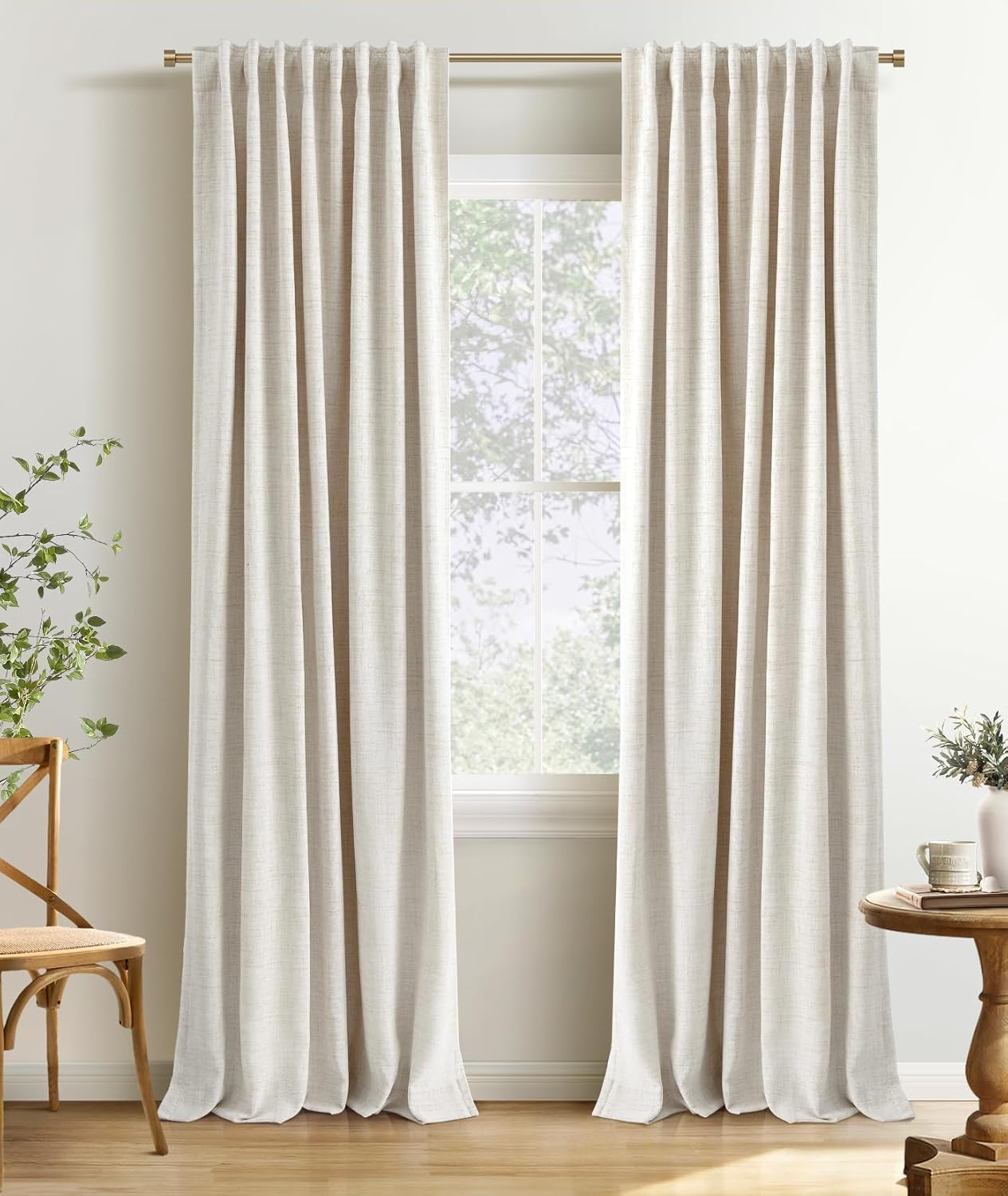 MIULEE 100% Blackout Linen Curtains for Bedroom 52x108 Inches Bright White