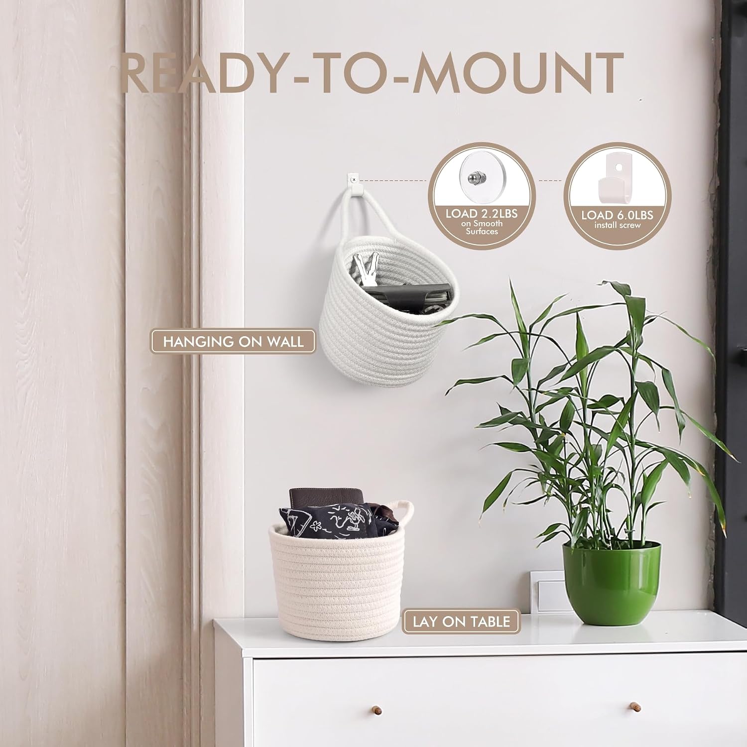 Adhesive Hooks / Storage Organizers / White & White / Set of 3
