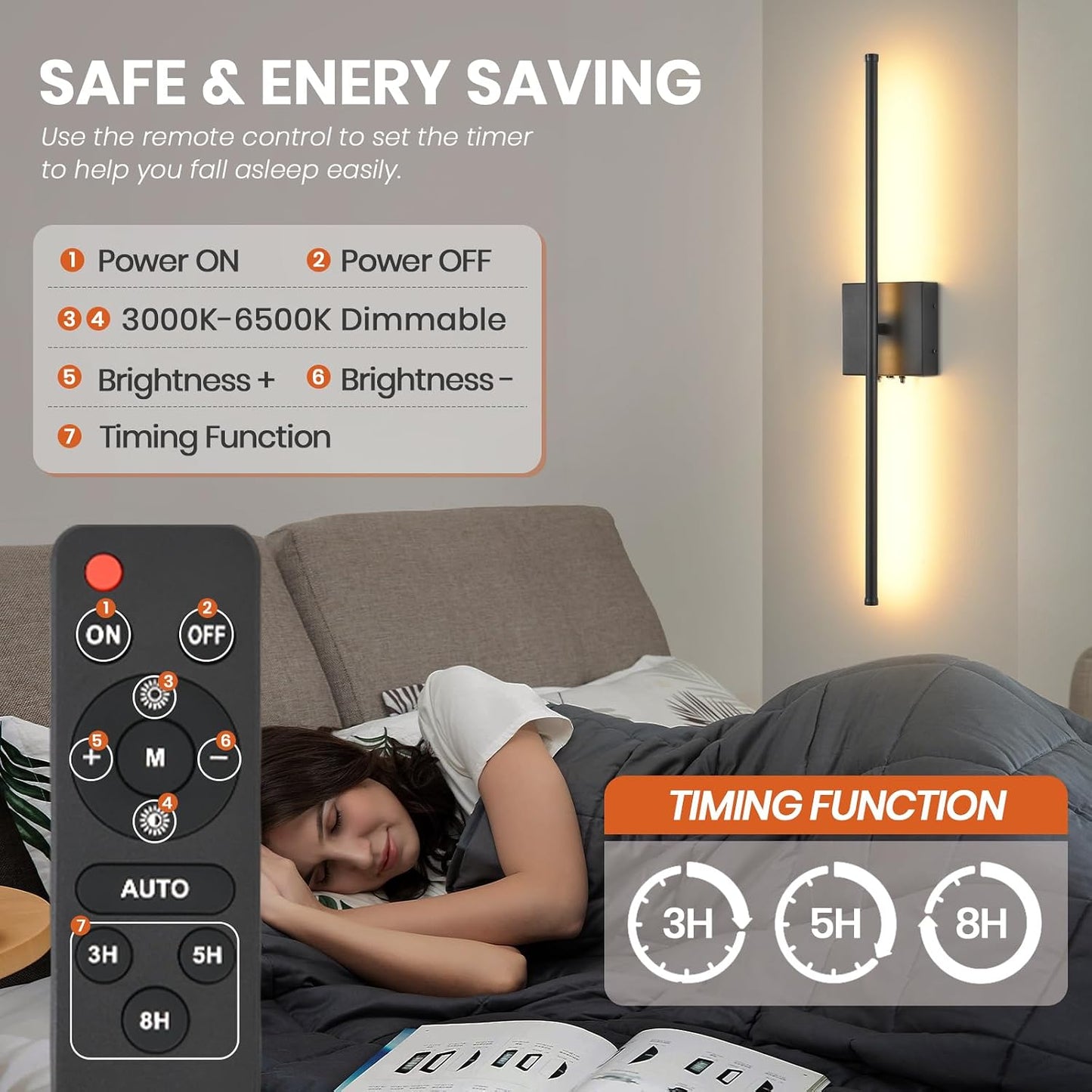 Battery Operated Wall Sconces with Remote Control, 11000mAh LED Wireless Rechargeable Black Wall Lights, 350°Rotate
