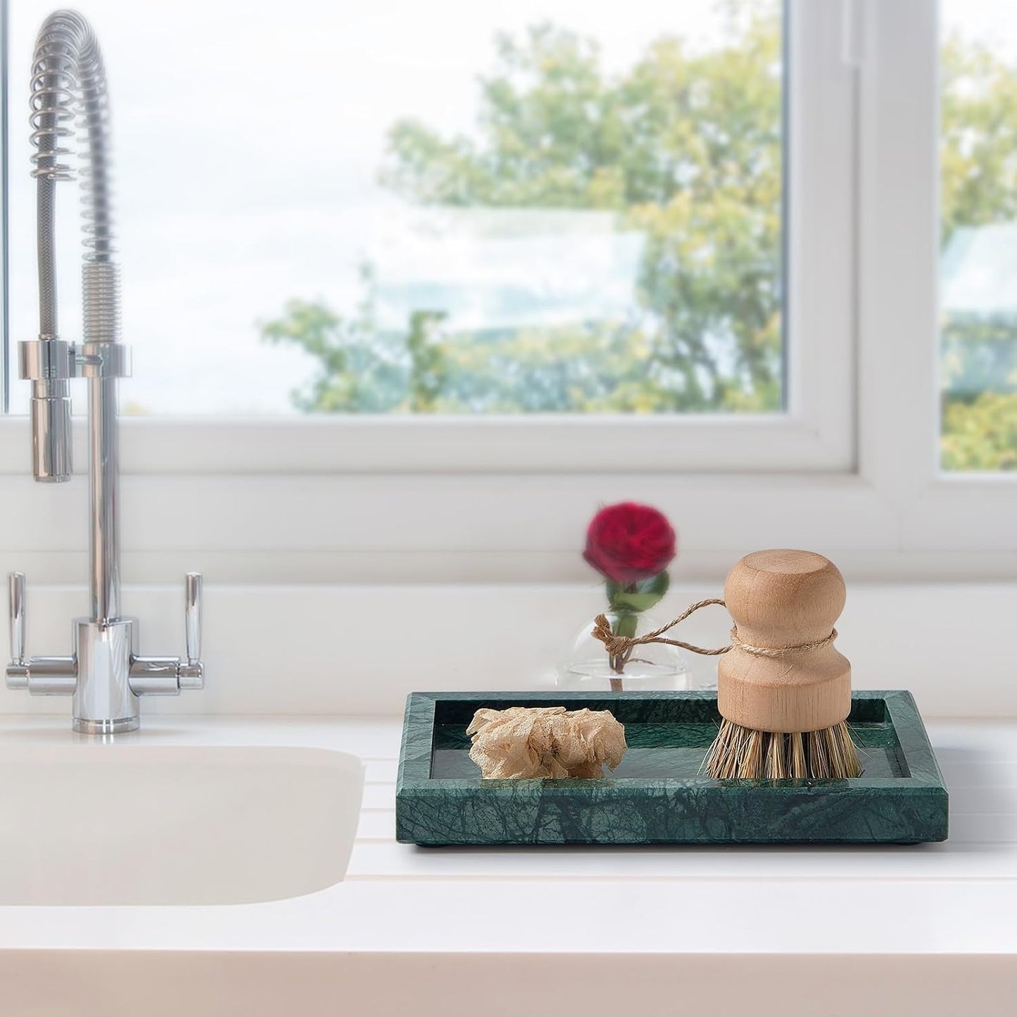 Stone Organizer / Natural Small Marble Vanity Tray / Green / 7.9 x 4.3 x 0.8