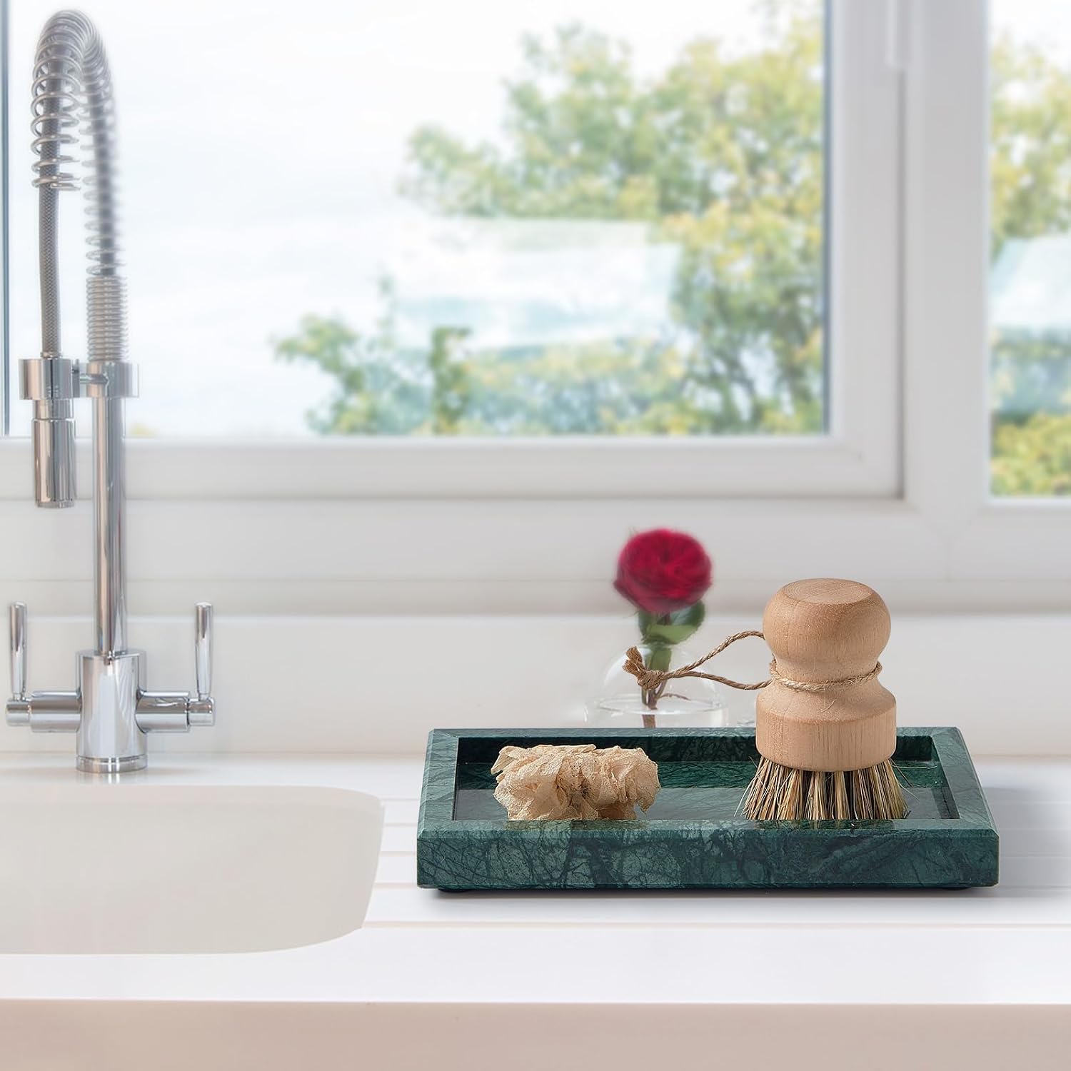 Stone Organizer / Natural Small Marble Vanity Tray / Green / 7.9 x 4.3 x 0.8