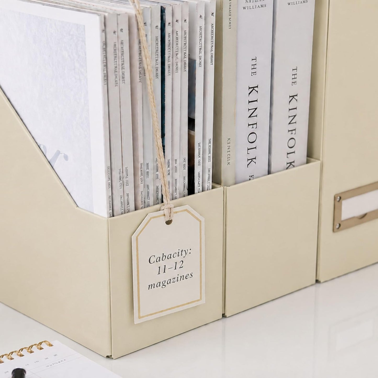 BLU MONACO | Cardboard Magazine File Holder Set of 6 | Vertical Magazine File Holder with Label Slots | Beige Linen