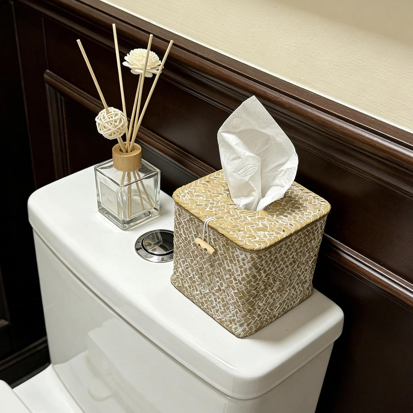 Woven Square Tissue Box Cover / Whitewash / Natural