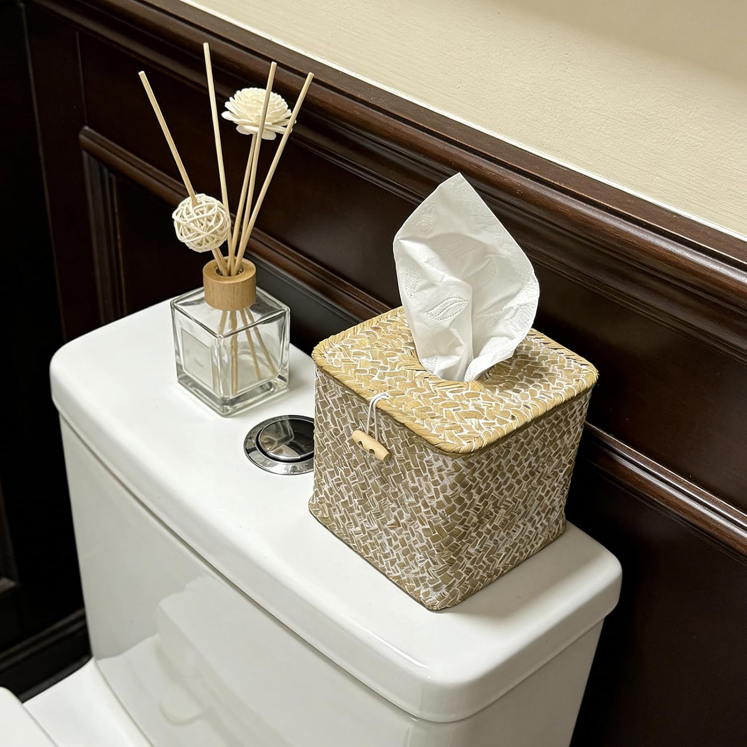 Woven Square Tissue Box Cover / Whitewash / Natural