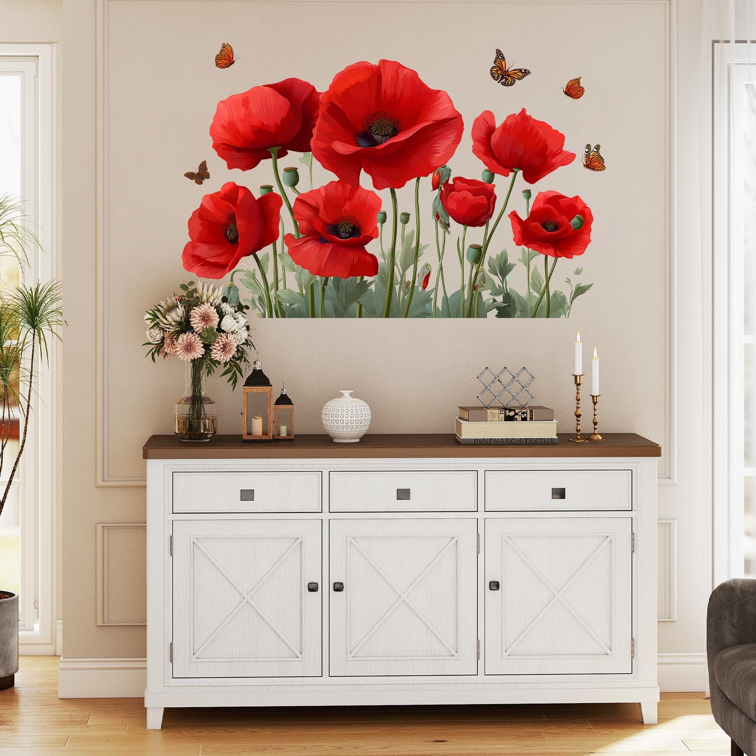 Poppy Flower Wall Decals / #4 / Red
