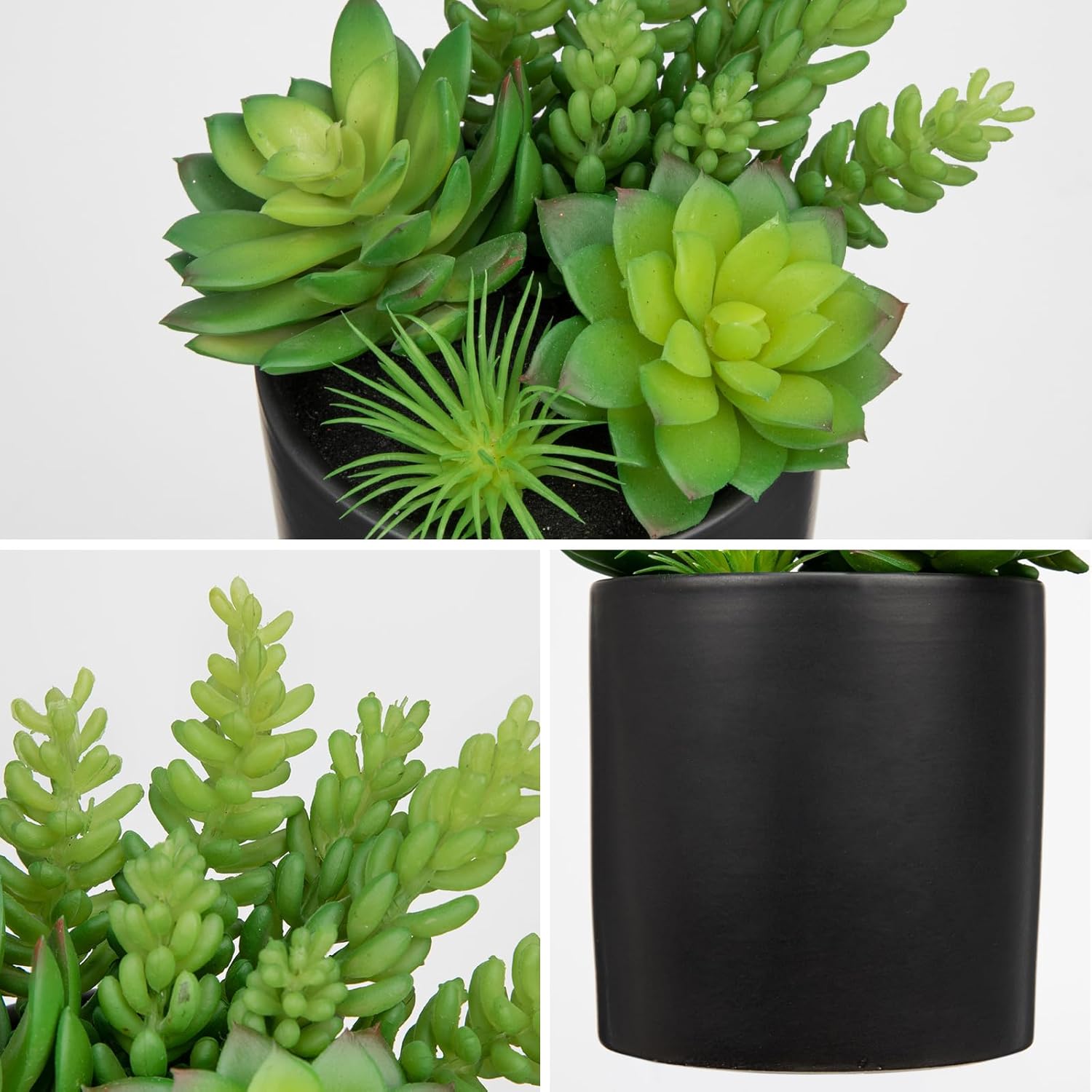 Artificial Succulents in Pots Faux Succulents Plants Fake Succulent Arrangement / Black, Medium