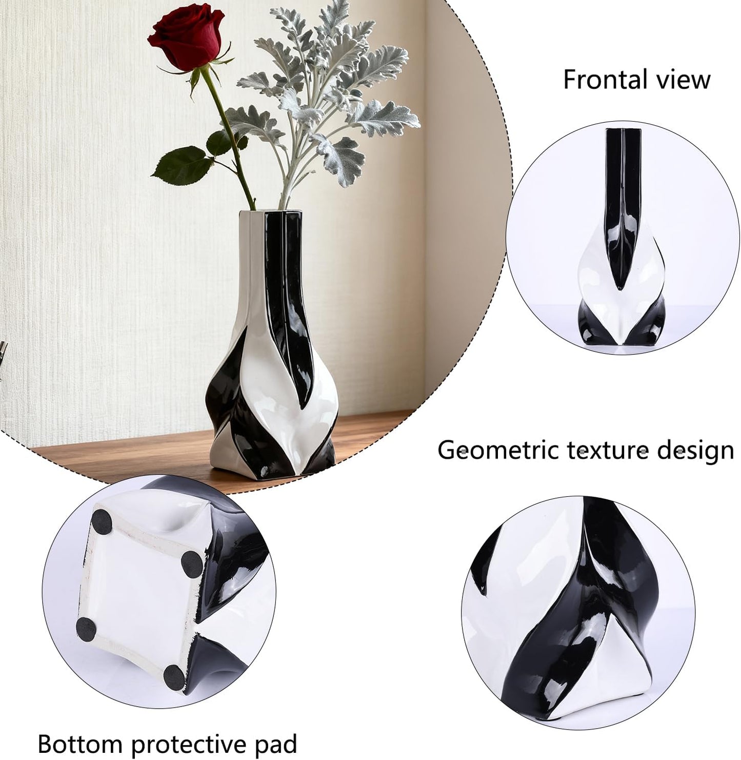 10.6" Black and White Ceramic Vase / Black White