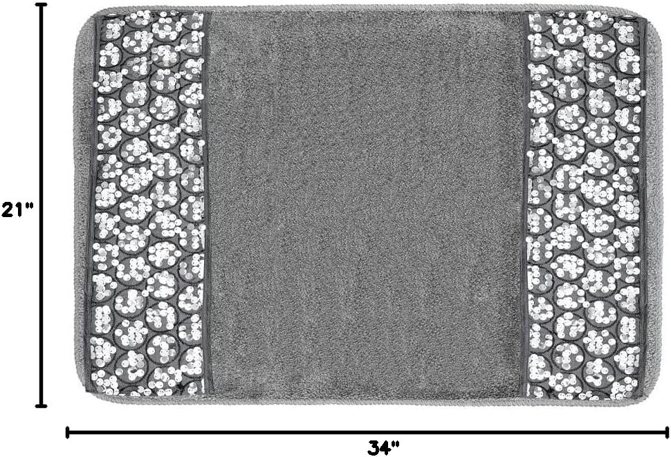 Zahari Home Sinatra Modern Bathroom Rug Classic Luxury Bath Rug Contemporary Decor Silver Bath Mat for Shower Unique