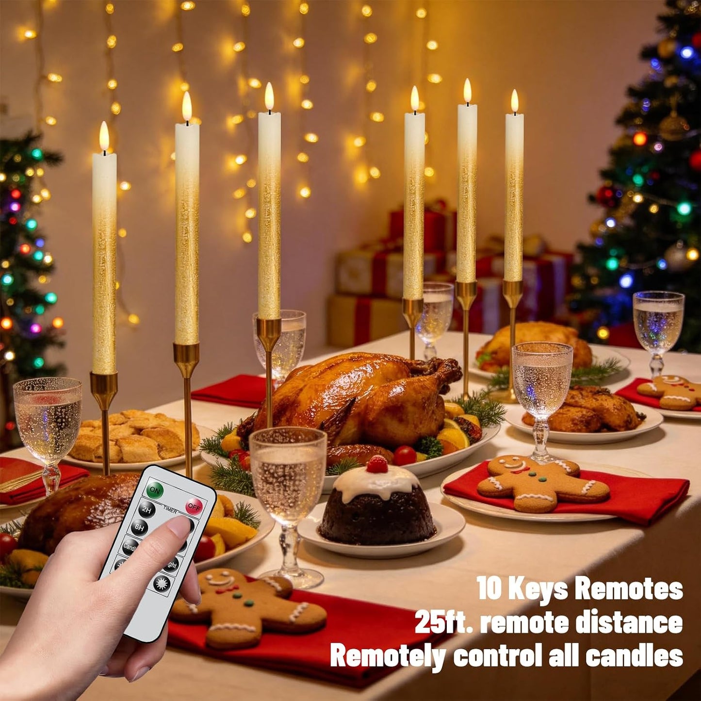 Wondise Gold Flameless Taper Candles with Timer & Remote, 9 Inch Battery Operated LED Flickering Window Candle for