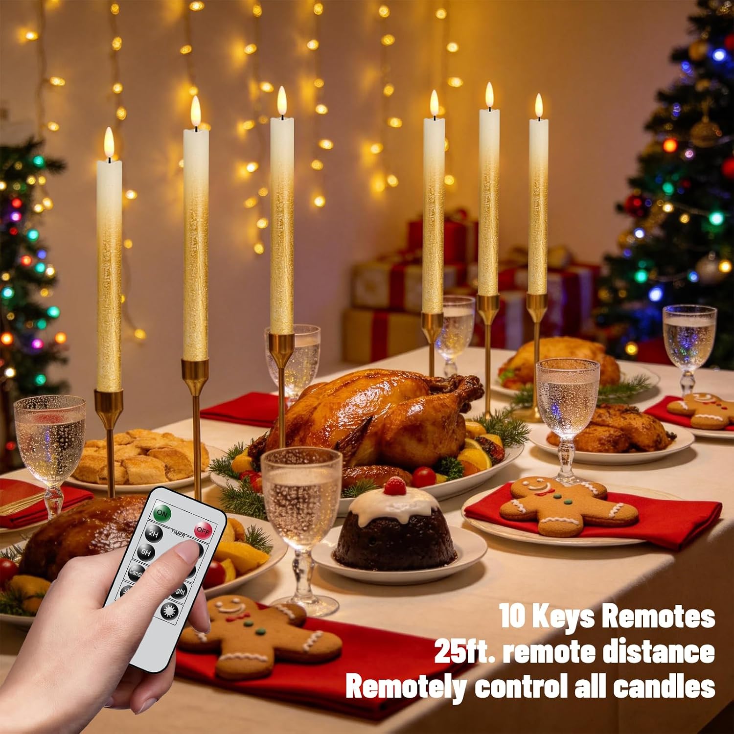Wondise Gold Flameless Taper Candles with Timer & Remote, 9 Inch Battery Operated LED Flickering Window Candle for