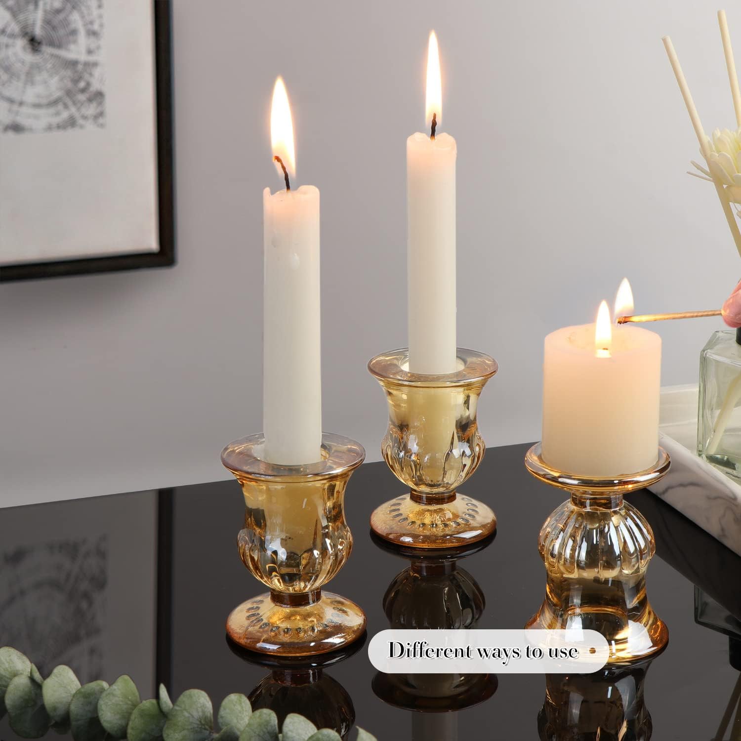 Letine Gold Candlestick Holders Set of 12-2.5" H Taper Candle Holders Bulk -Gold Glass Candle Holder for Valentine's
