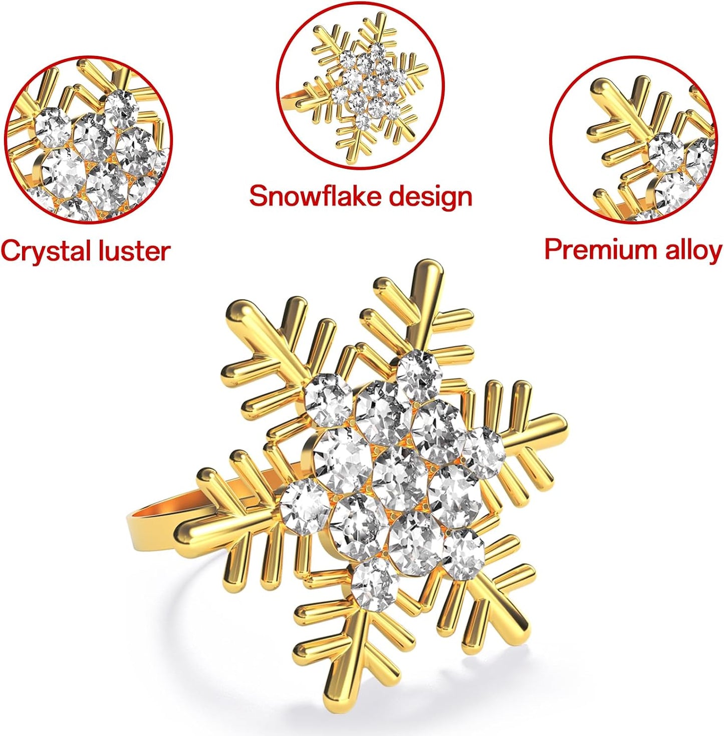 Christmas Gold Snowflake Napkin Rings Set of 24, Napkins Ring for Dinning Table - Rustic Dinner Tables Decoration for