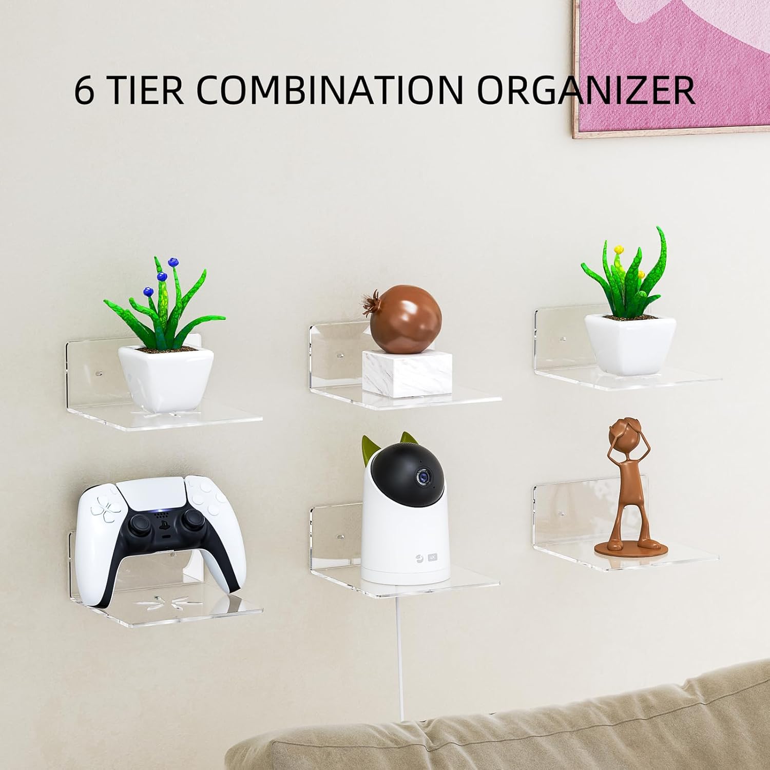 Acrylic Wall Shelves,Clear 6 inch Floating Shelves for Display,Echo,Cameras,Speaker,Router Wall Mounted Transparent