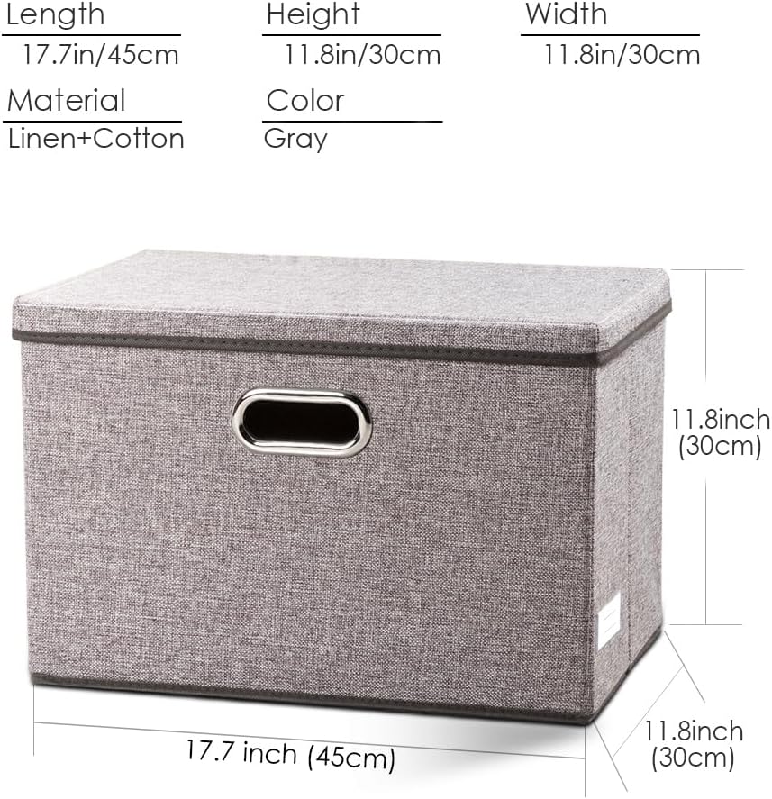 Lids Linen/Cotton Blend Foldable Storage Boxes Organizer / Gray / L / Set of 3
