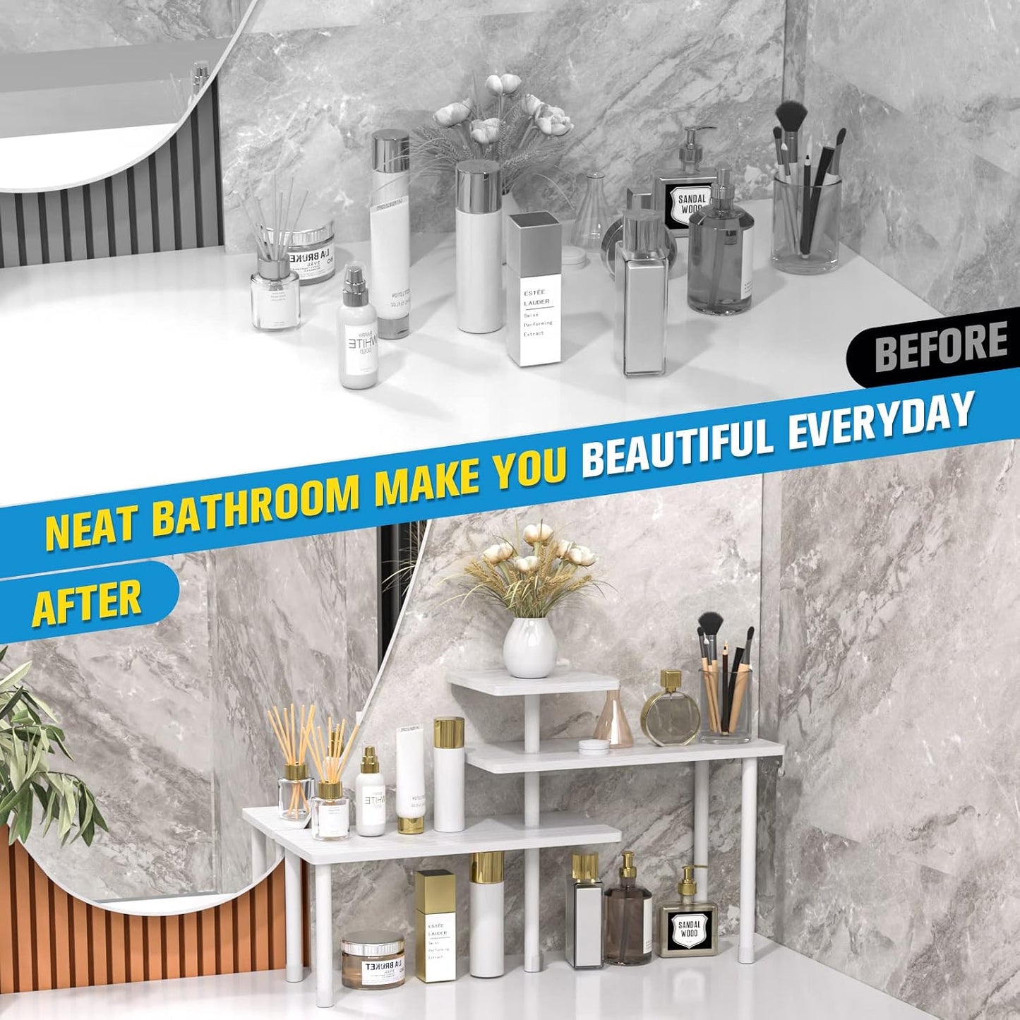 JayRex 3-Tier Bathroom Countertop Corner Shelf Organizer, White | Space-saving corner design organizes spices, skincare