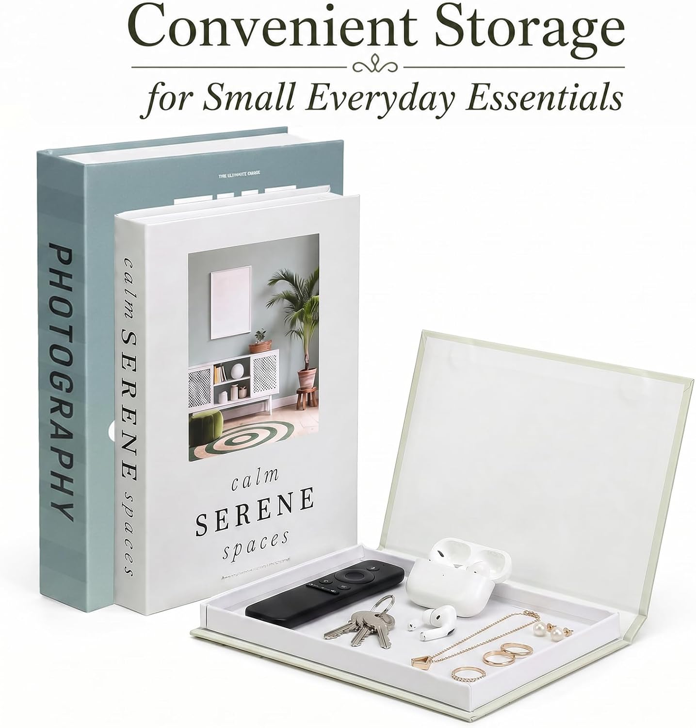Faux Book Storage Boxes / Sage-beige / 3 Books / Set of 3