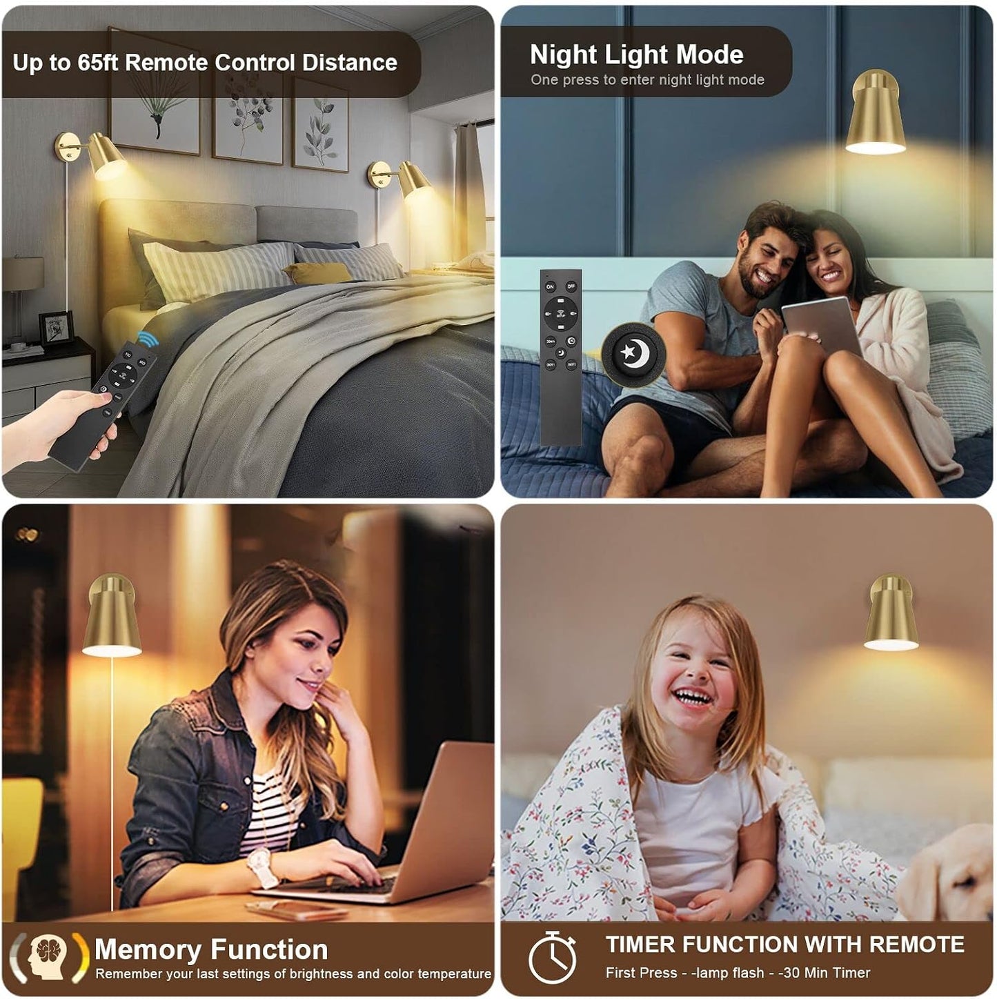 VATONI Plug in Wall Sconces with Remote Control, Adjustable Color Temperature 2700K-6000K and Dimmable Wall Sconces
