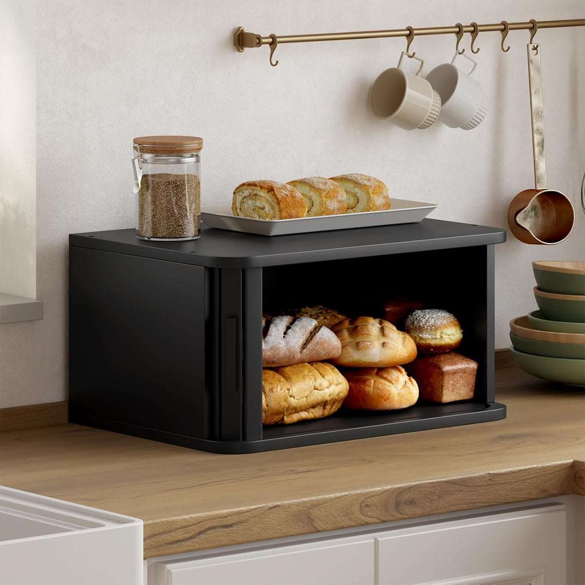 WOWLIVE Roll Top Bread Box for Kitchen Countertop, Bamboo Bread Storage | Airtight Bread Containers, Large Bread Bin