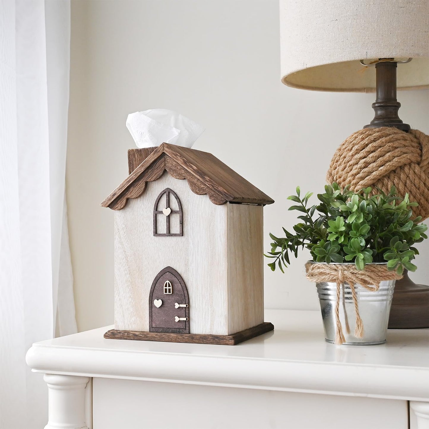 Farmhouse Wooden Square Tissue Box Cover