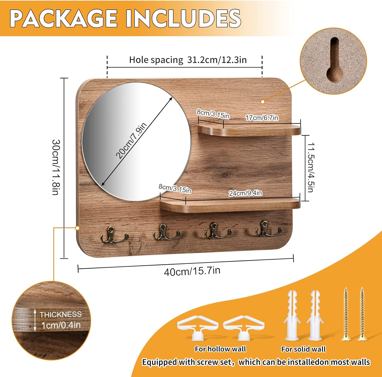 Wooden Key Rack / Original Wood Color / 16 x 12