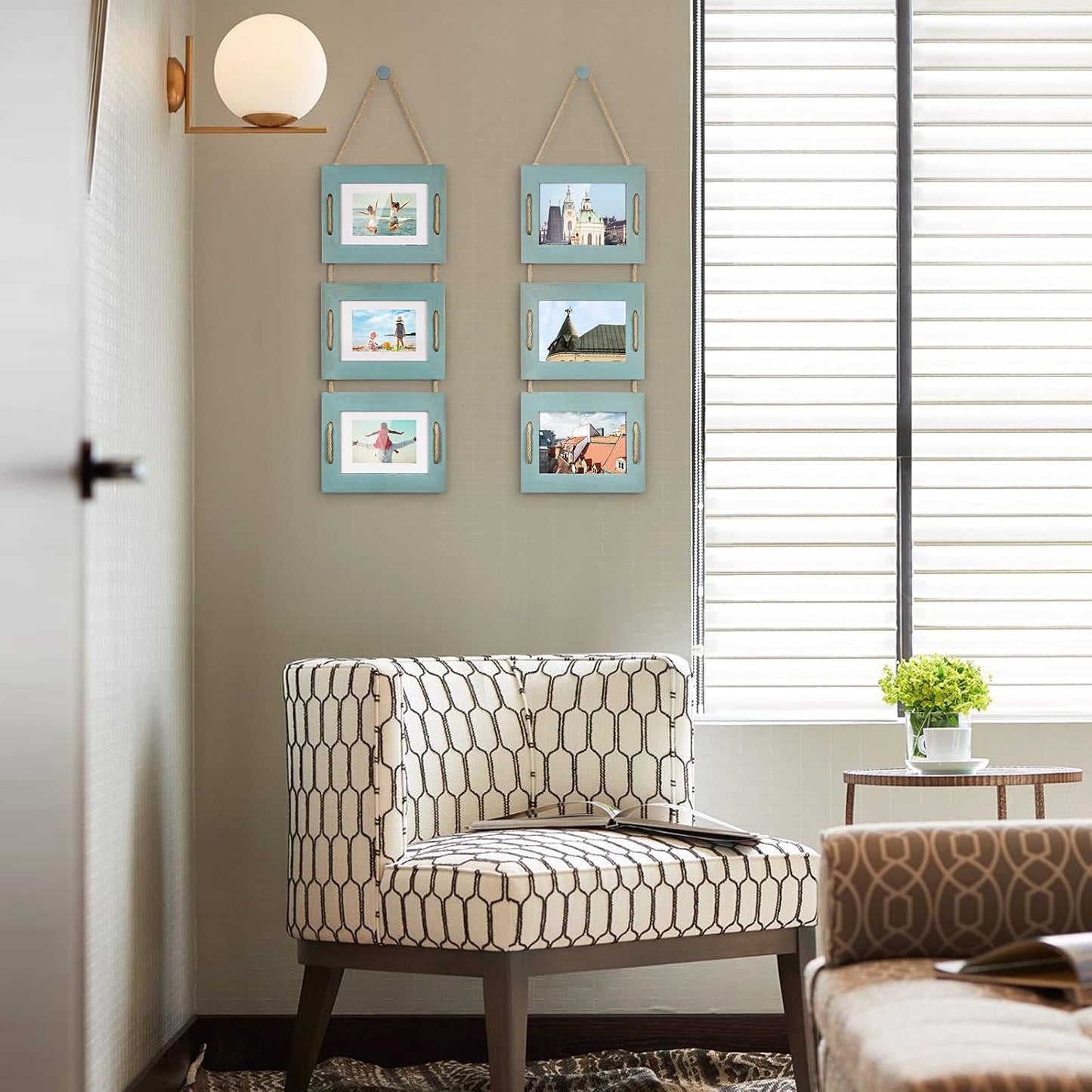 DLQuarts 5x7 Hanging Picture Frames Collage Wall Decor, Photo Frames 5x7 Without Mat & 3.5x5 with Mat, Rustic Wood