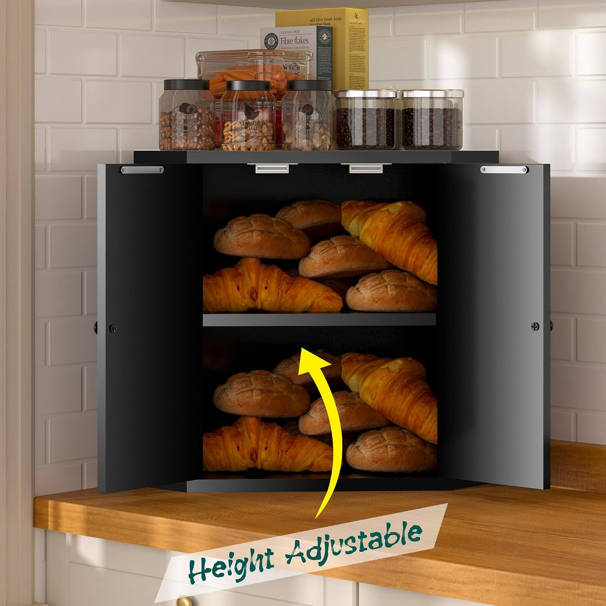 Corner Bread Box for Kitchen Countertop,Storage Container for Homemade Bread, Double Layer BreadBox, Large Capacity