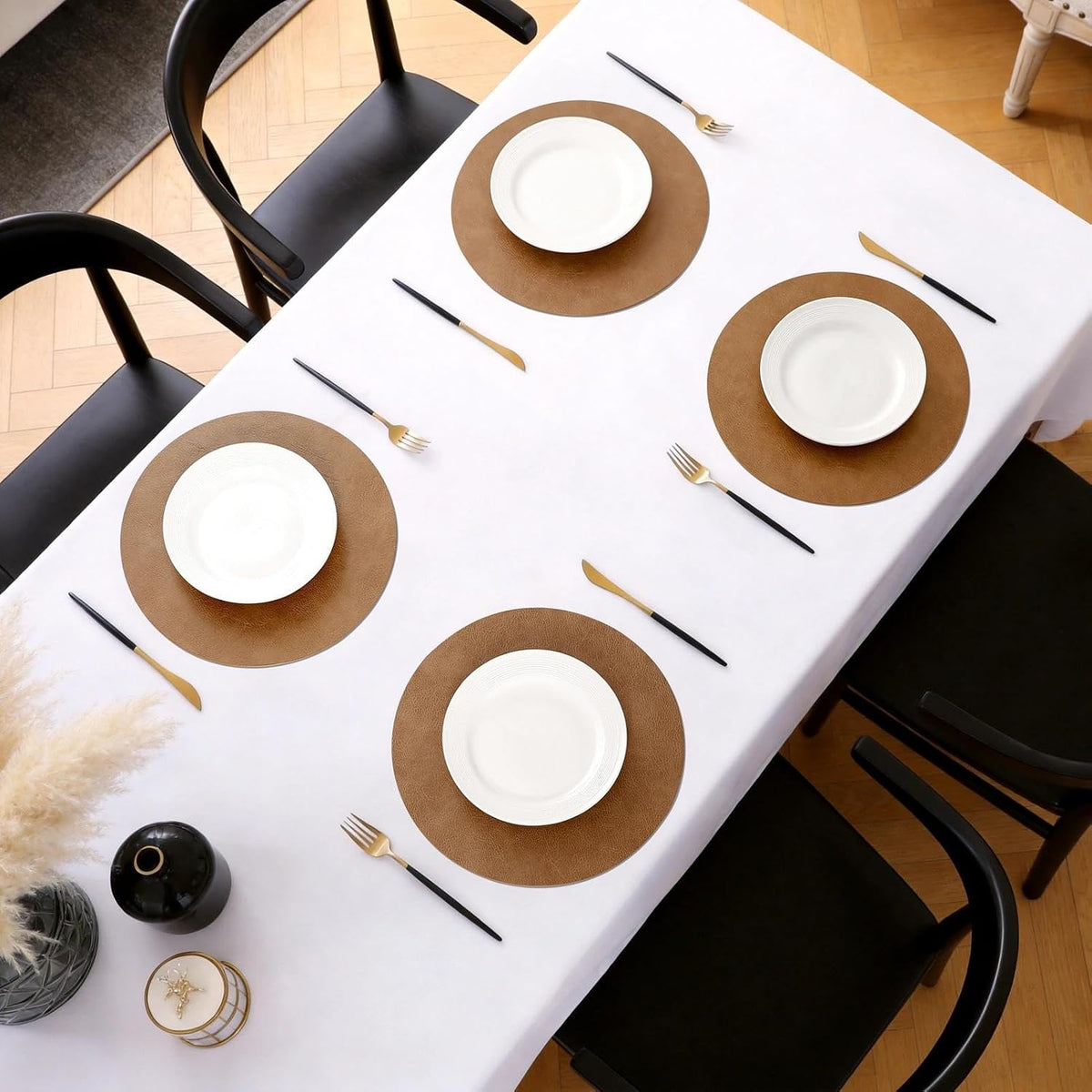 MOSAYT 13 Inch Round Vinyl Placemats Set of 8 - Faux Leather 100% Waterproof Oil-Proof Wipeable PU Place Mats, Heat