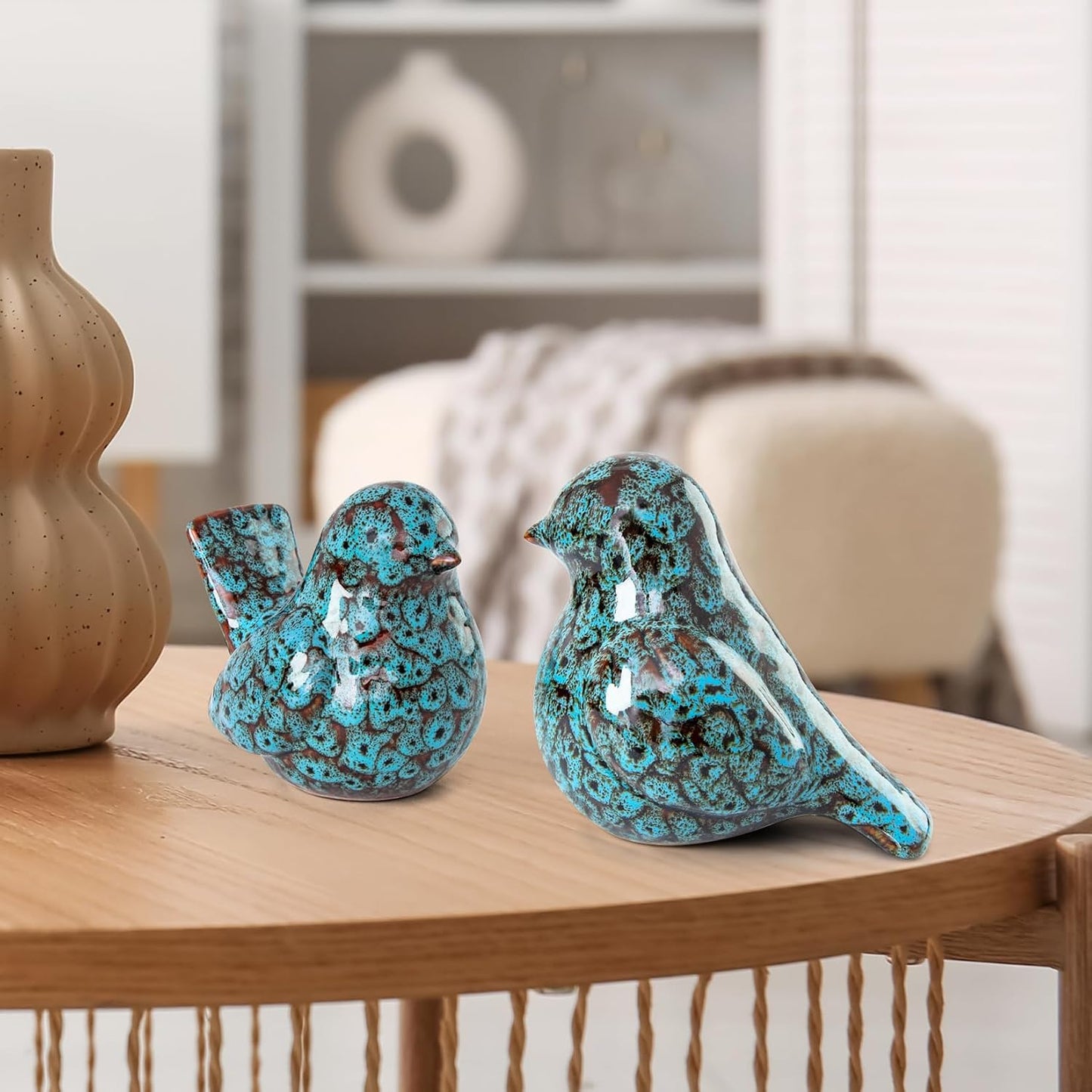 Modern Bird Figurines Decor / Blue