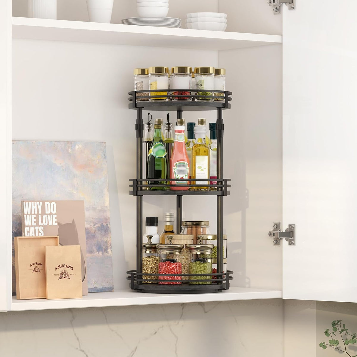 Across-star Lazy-Susan-Organizer-Spice-Rack, 3-Tier Rotating Spice Organizer for Cabinet Pantry, Seasoning Holder Shelf
