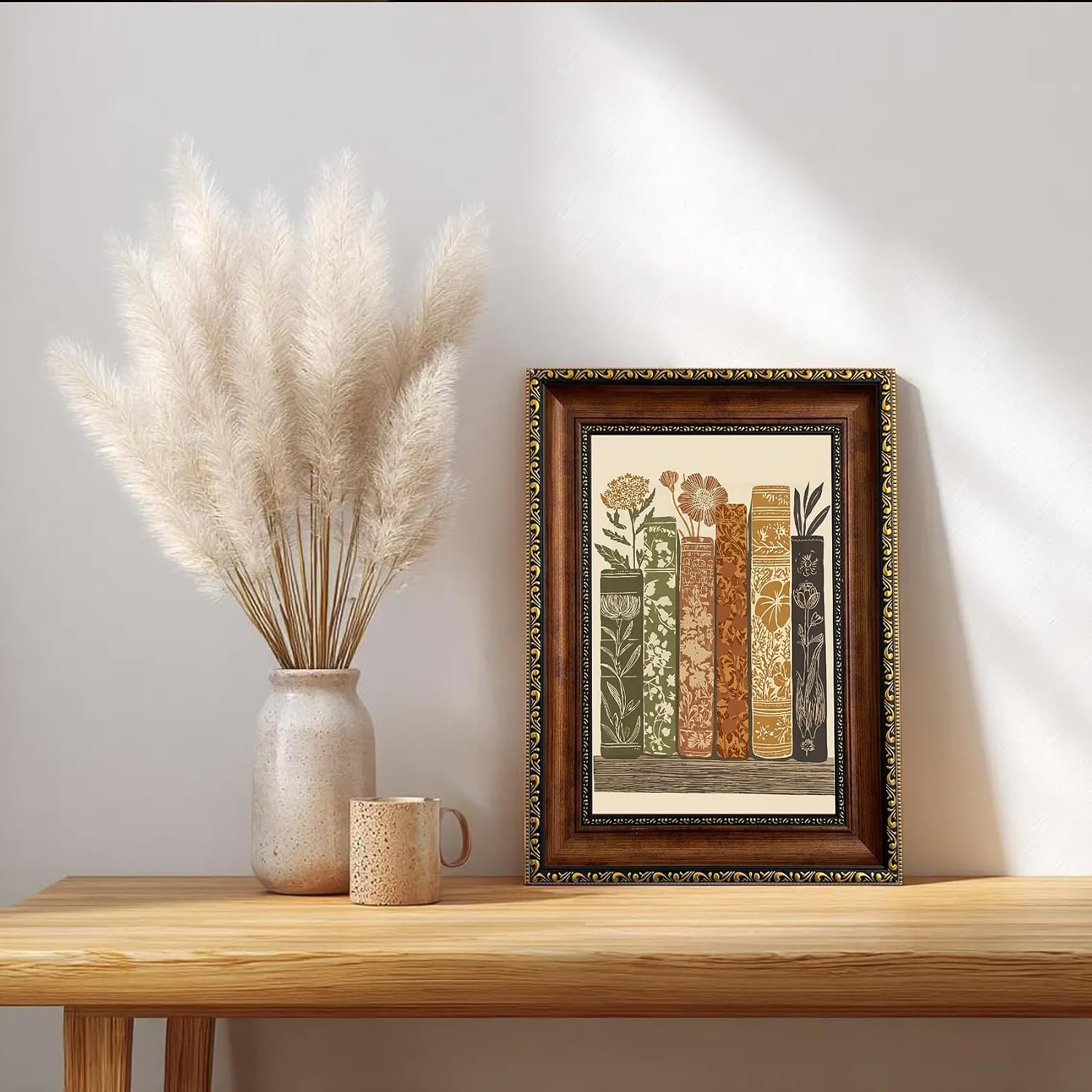Framed Vintage Books Canvas Wall Art Botanical Book Stack / Book Stack Botanical Framed / 11"L x 9"W