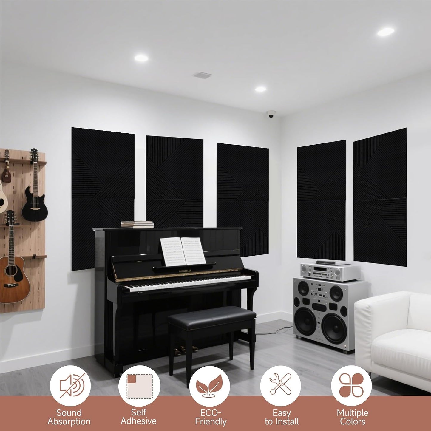 Self-Adhesive Sound Proof Panel 3D Decorative Wall / Black / Set of 6