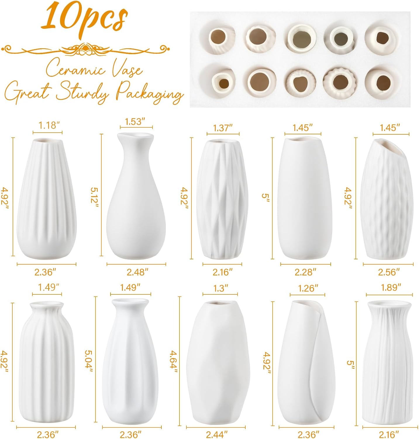 Small Ceramic Vase / White / Set of 10