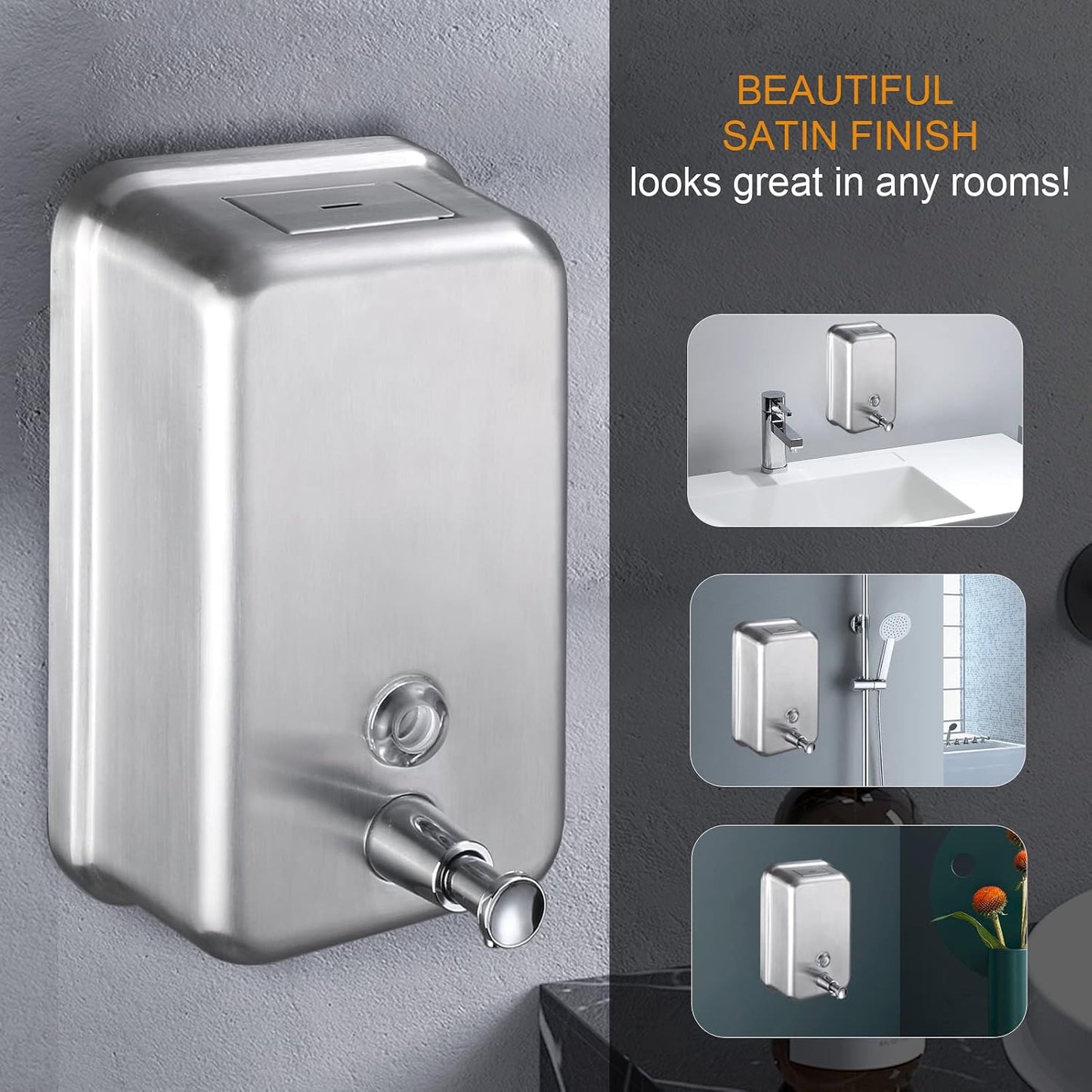 Commercial Soap Dispenser Wall Mount Stainless Steel, Vertical | Rust-Proof Lining and Anti-Leak Pump Liquid Hand