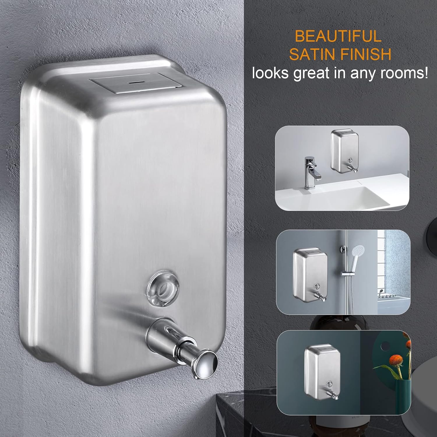 Commercial Soap Dispenser Wall Mount Stainless Steel, Vertical | Rust-Proof Lining and Anti-Leak Pump Liquid Hand