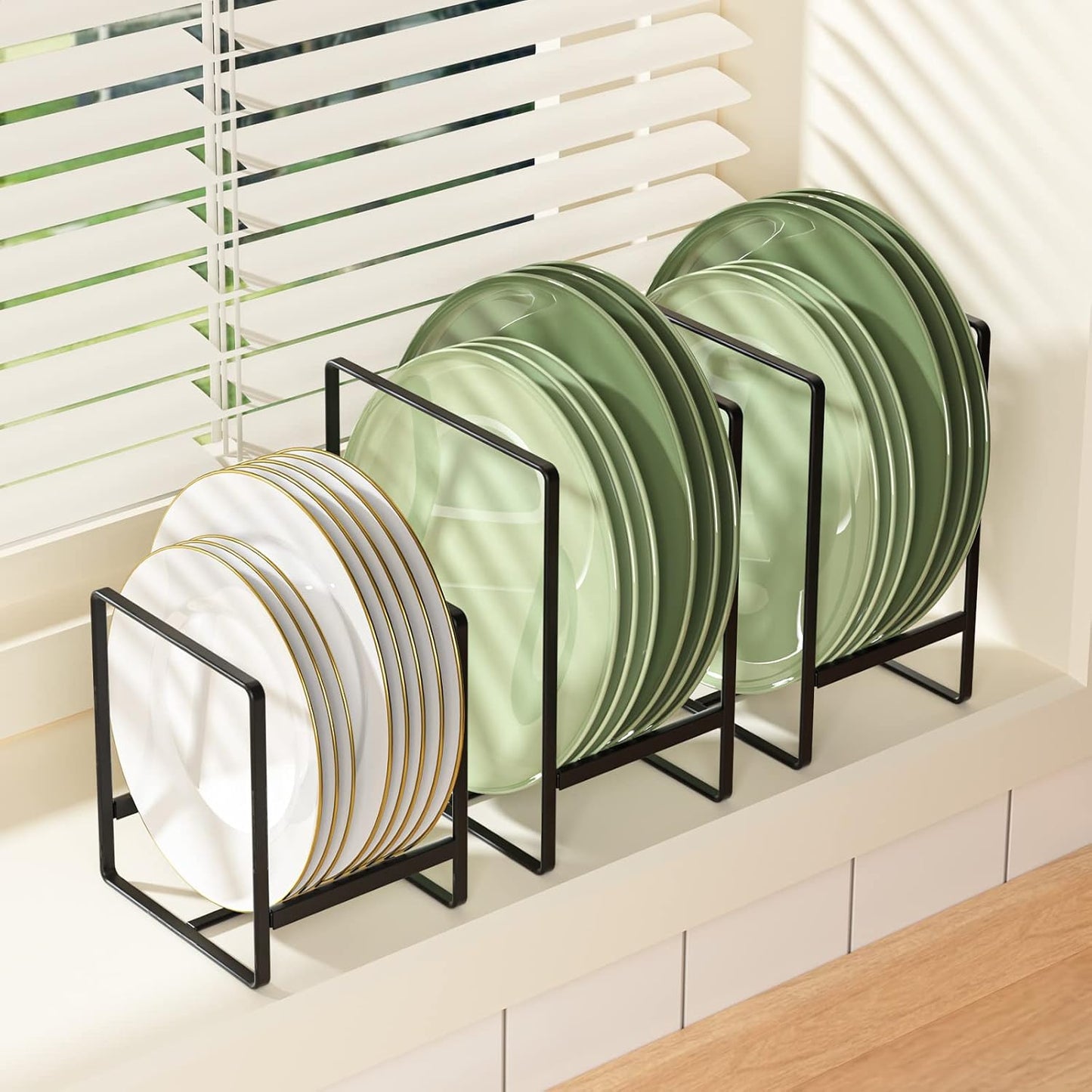 2 Large 2 Small Plate Organizers Holders Upright Cabinet Dish Drying Racks Metal Plate Dish Organizers Racks Stands for