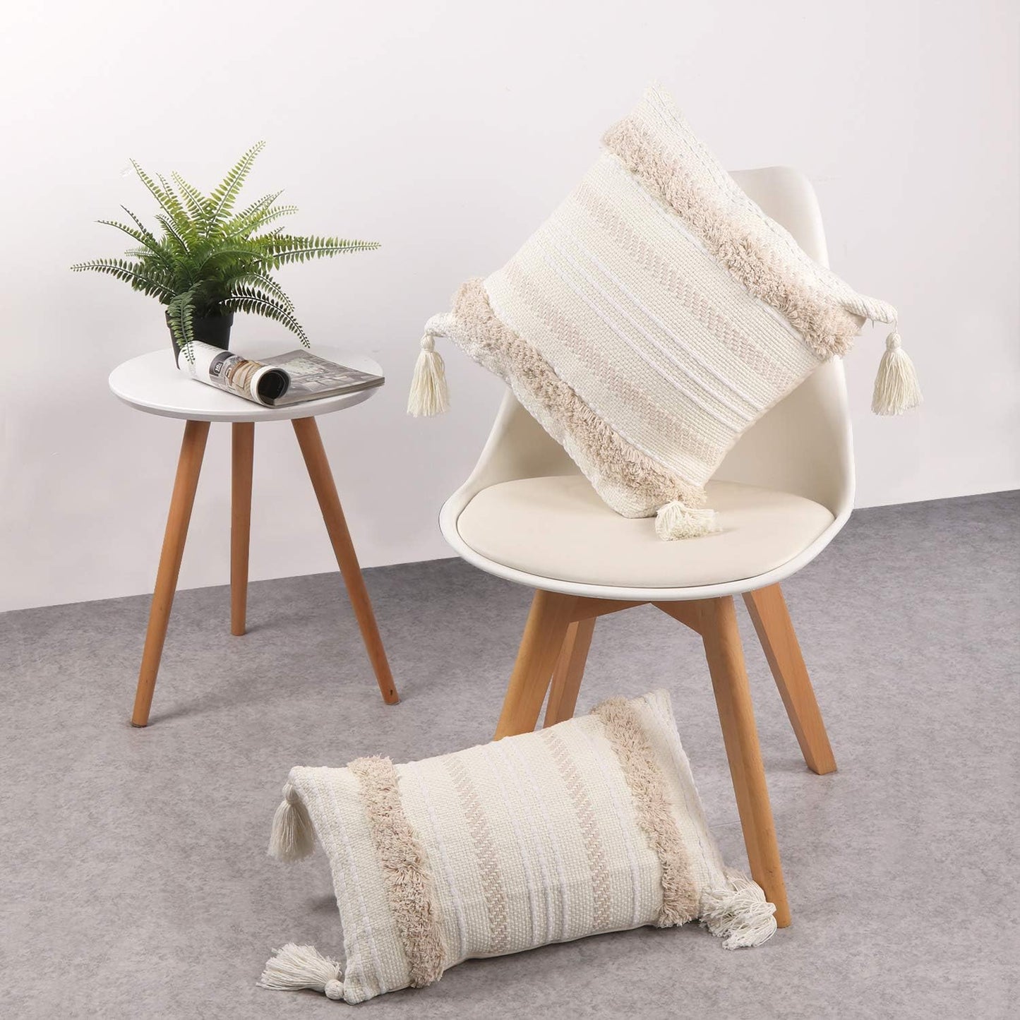 Lumbar Decorative Boho Throw Pillow Cover / 20 x 12 / Neutral / Cream